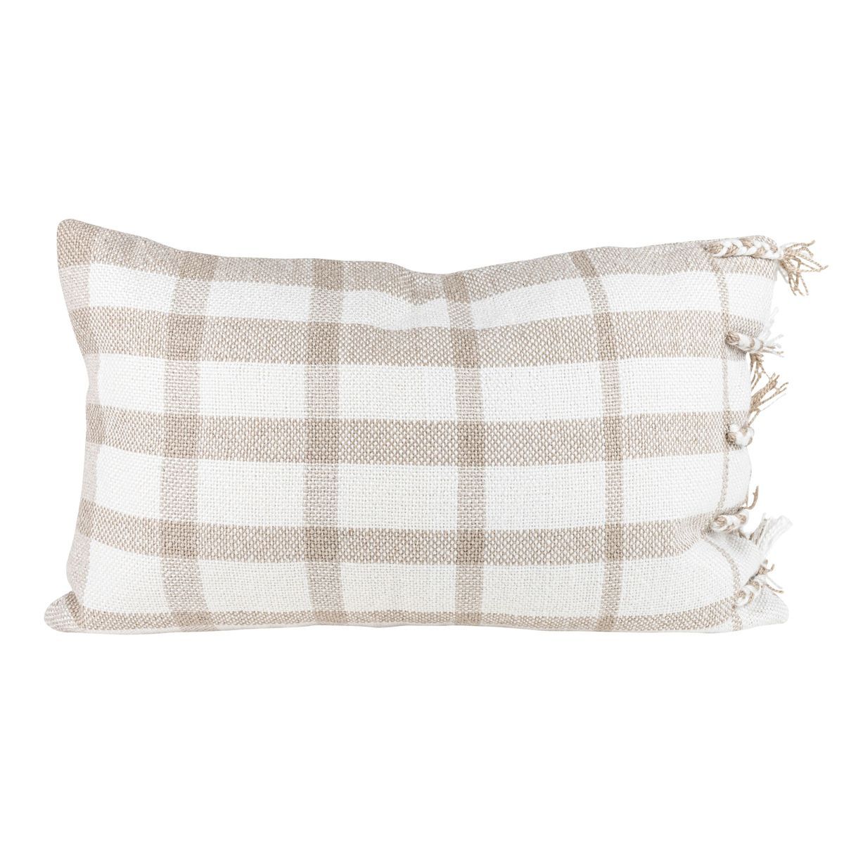 Taupe Plaid 14X22 Hand Woven Filled Outdoor Pillow - Foreside Home & Garden | Target