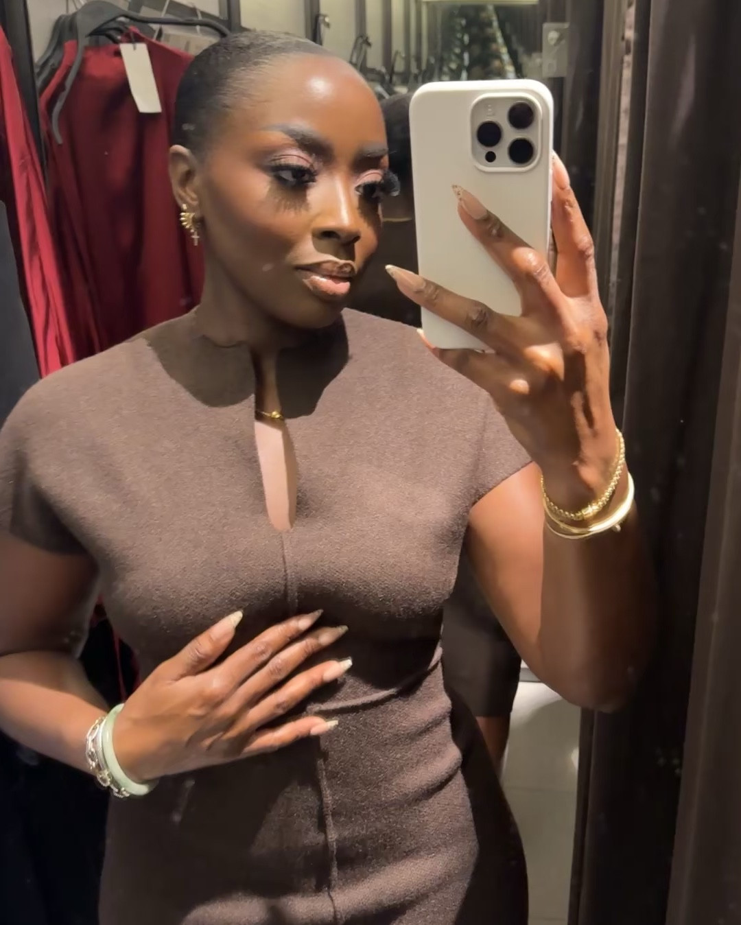 Wearing a Medium in this brown Zara dress. Light stretch, simple and cute! Cute for family photos or holiday photos. 

#LTKFindsUnder100 #LTKBeauty #LTKStyleTip