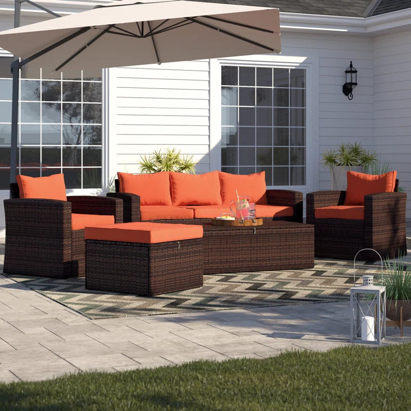 Arlington Polyethylene (PE) Wicker 6 Piece Seating Group with Ottoman & 2 Storages | Wayfair North America