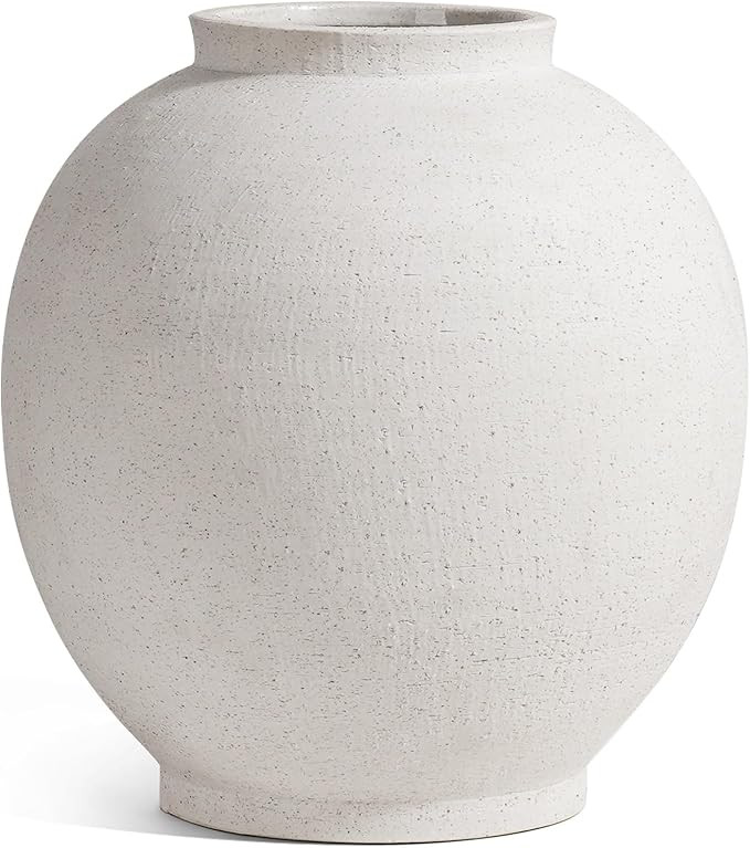White Ceramic Vase - Large 12.5 Inch Round Floor Vase for Centerpieces, Farmhouse Rustic Minimali... | Amazon (US)