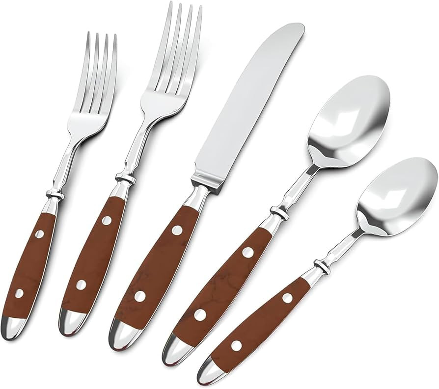 20-Piece Silverware Set Service for 4 with Two Rivets, Vintage Flatware Set, Stainless Steel Cutl... | Amazon (US)