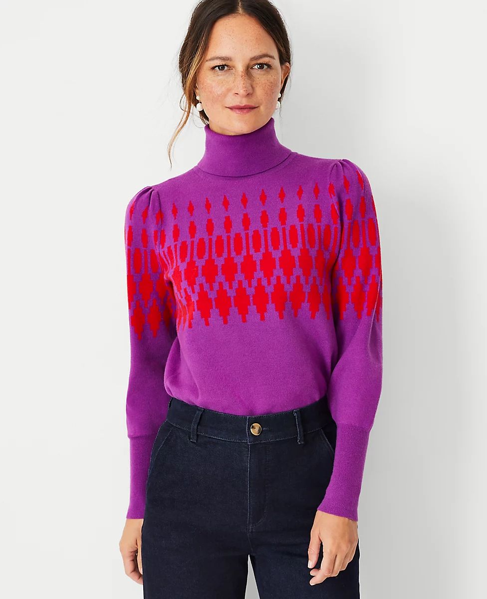 Fair Isle Turtleneck Balloon Sleeve Sweater | Ann Taylor (US)