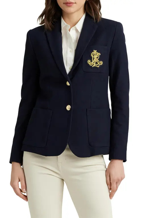 Lauren Ralph Lauren Bullion Jacquard Blazer in Lauren Navy at Nordstrom, Size Large | Nordstrom