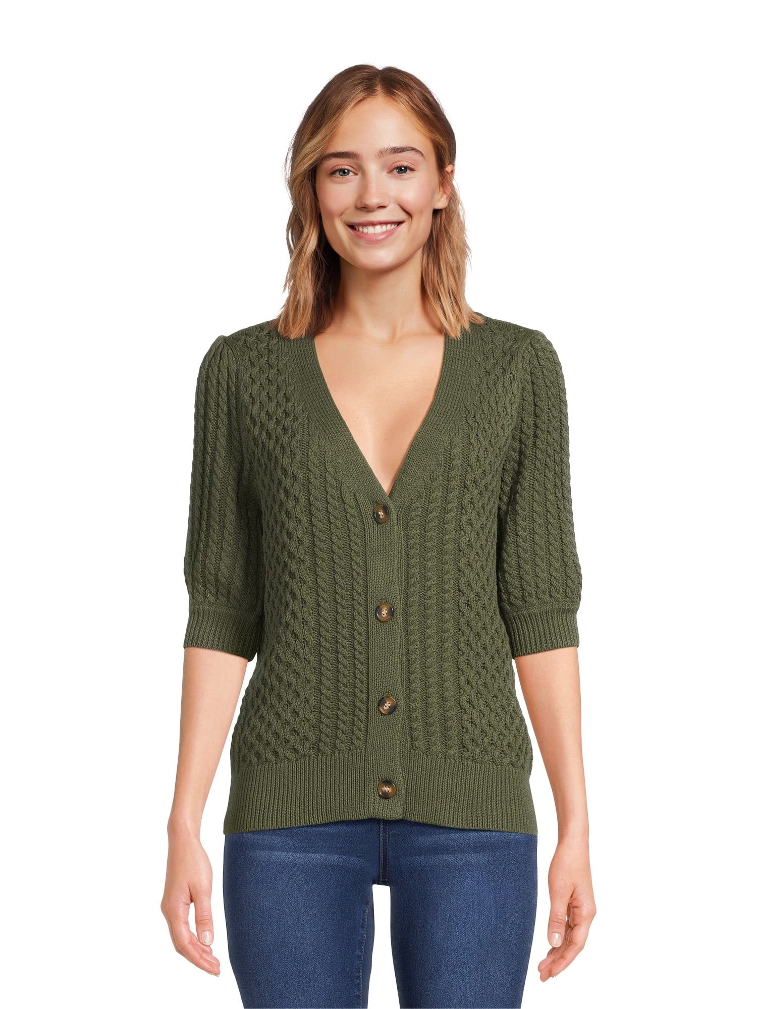 Time and Tru Women's Boyfriend Cardigan Sweater with Elbow Sleeves, Midweight, Sizes XS-XXXL | Walmart (US)