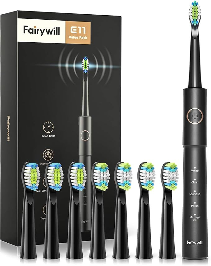Electric Toothbrush, Fairywill Sonic Toothbrush ADA Accepted for Adults and Kids with 8 Bursh Hea... | Amazon (US)