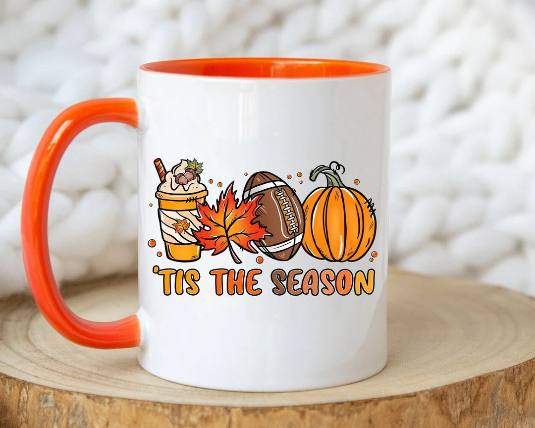 Tis the Season, Fall Autumn Mug, Thanksgiving Pumpkin Mug, Fall Gifts, Fall Decor, Football Seaso... | Etsy (US)