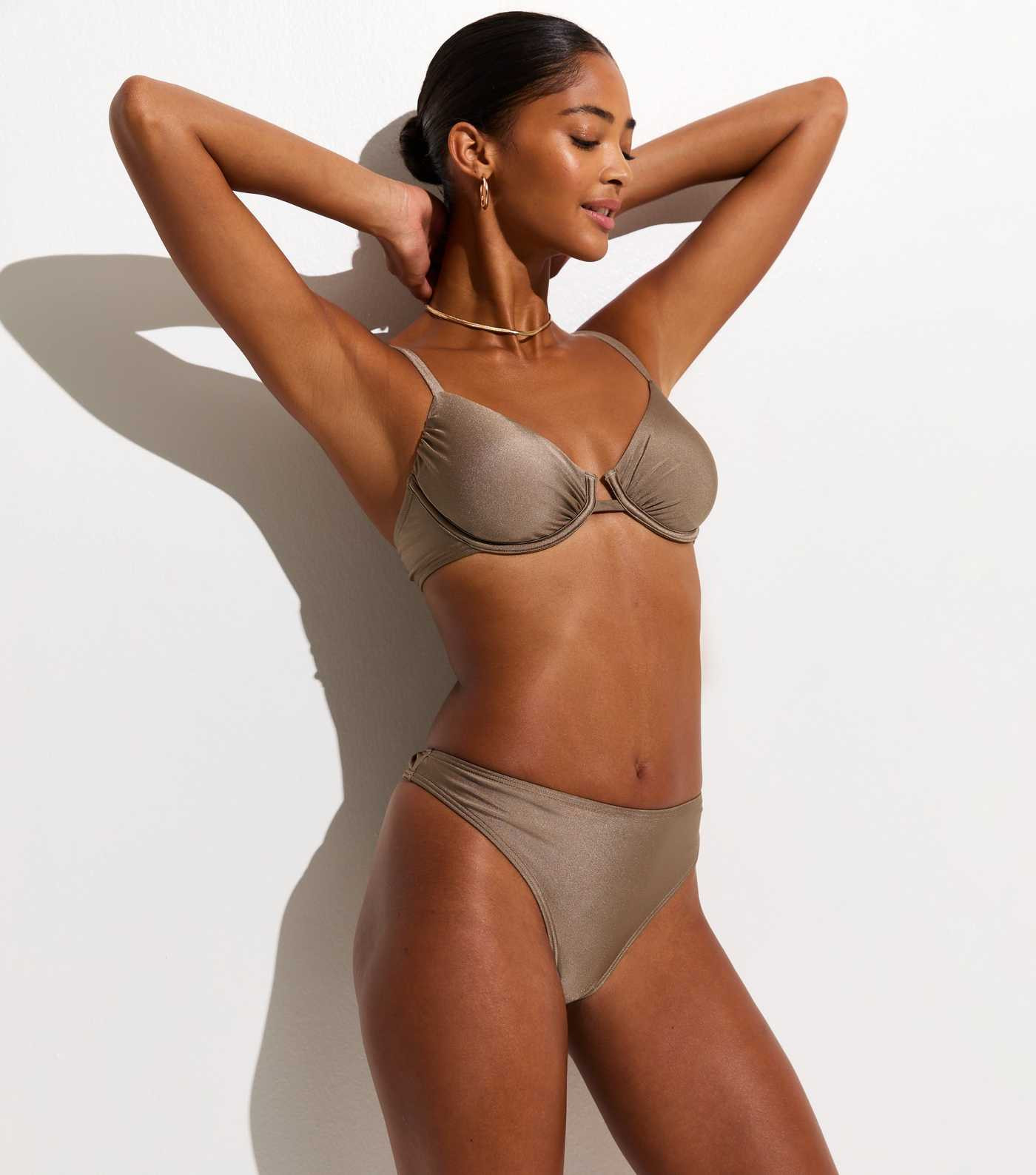 Light Brown Plain High Leg Hipster Bikini Bottoms | New Look | New Look (UK)