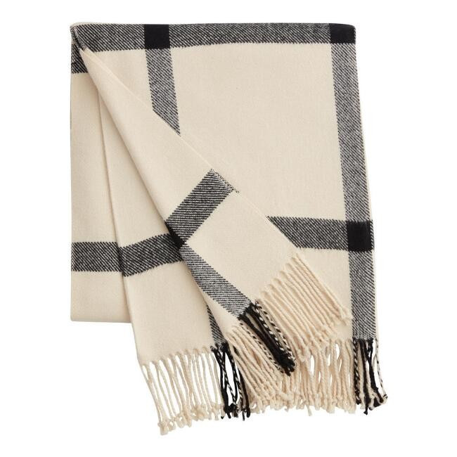 Ivory Windowpane Throw Blanket | World Market