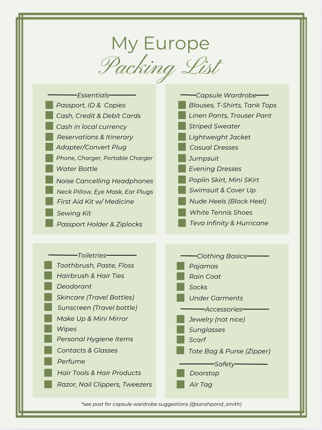 Europe Packing list with essential travel items 

#LTKStyleTip #LTKTravel #LTKFindsUnder100