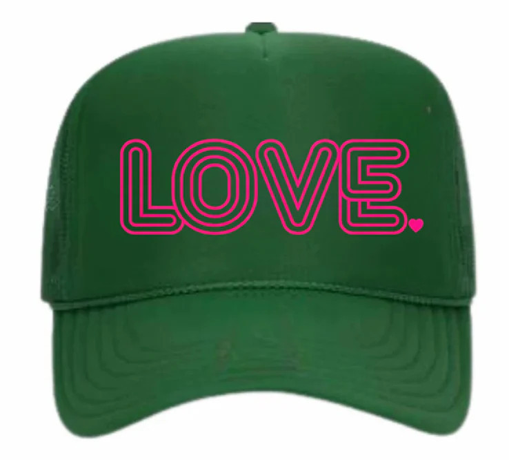Retro Love Trucker Hat - Green & Pink | Runway Athletics