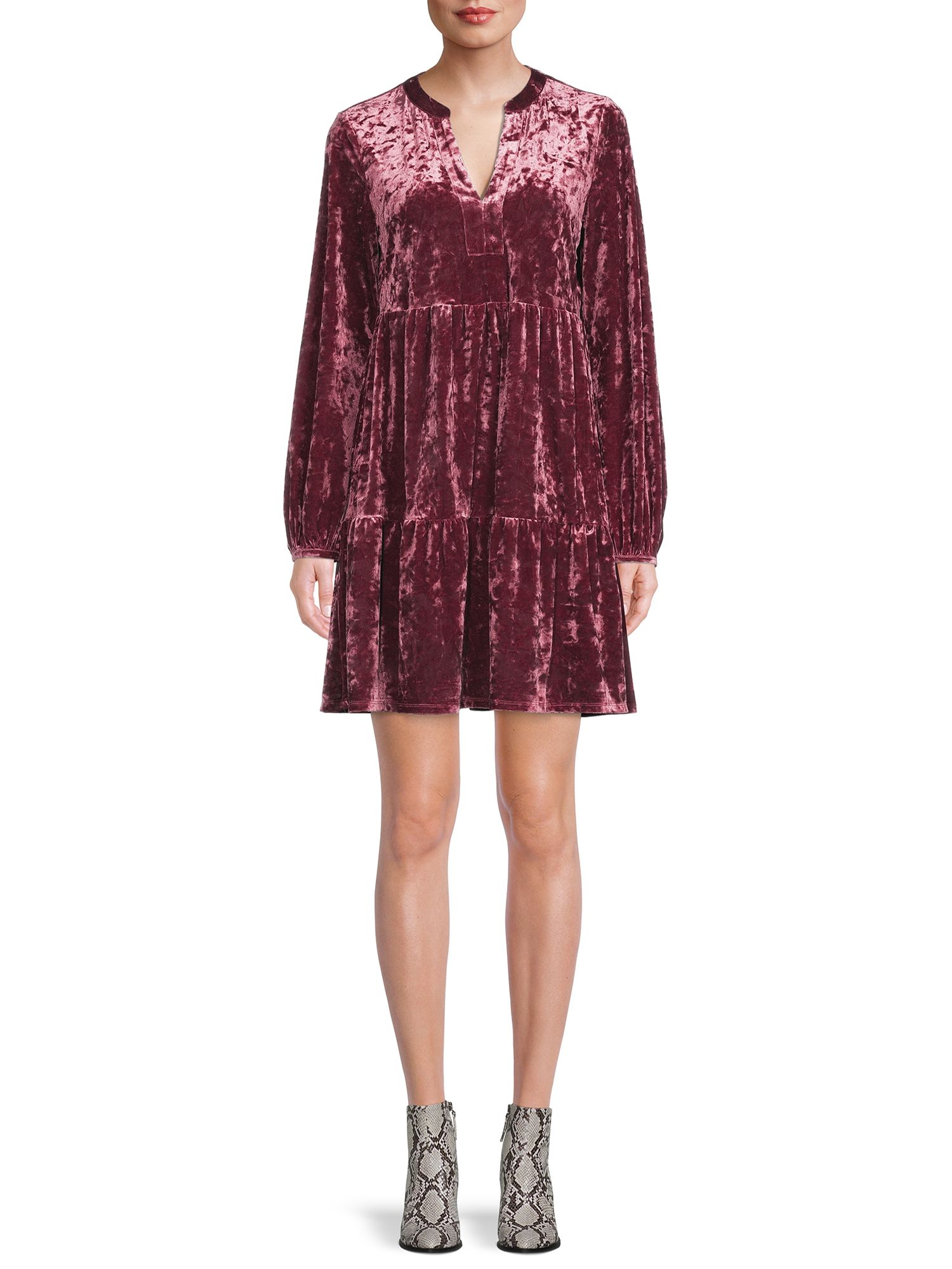 The Get Women's Velvet Tiered Dress - Walmart.com | Walmart (US)