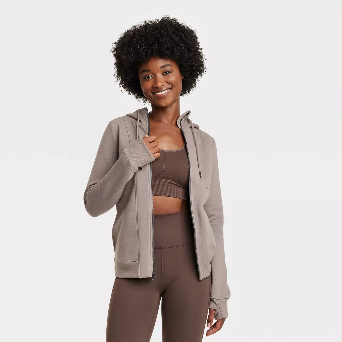 Women's Full Zip Fleece Hoodie - All in Motion™ Gray L | Target