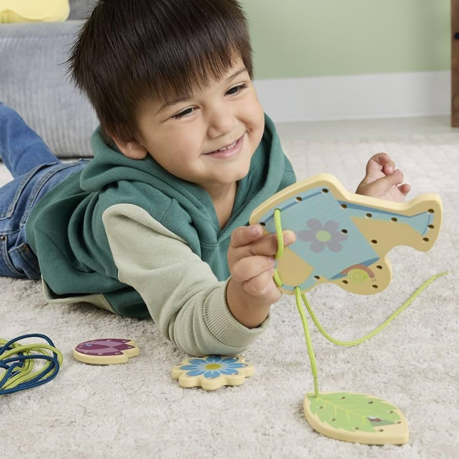 Fisher-Price Wood Preschool Toy Lacing Activity Cards, Tiny Garden 10-Piece Set for Fine Motor Sk... | Amazon (US)