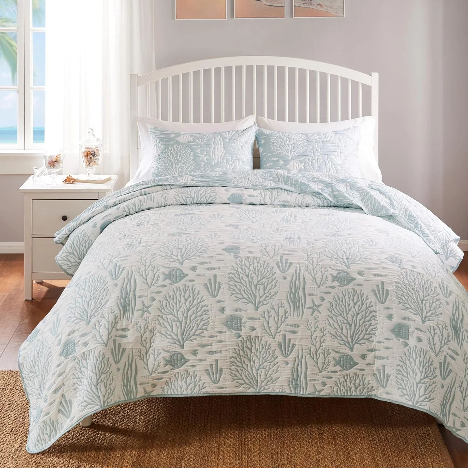 Greenland Home Marina Woven Jacquard Coastal Coverlet Set, 3-Piece Full/Queen | Walmart (US)