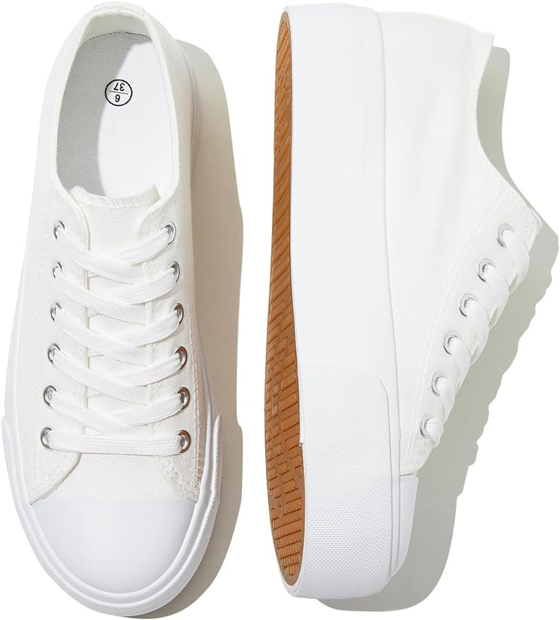 Womens White Platform Sneakers Low Top Platform Shoes Lace Up Canvas Shoes for Women | Amazon (US)