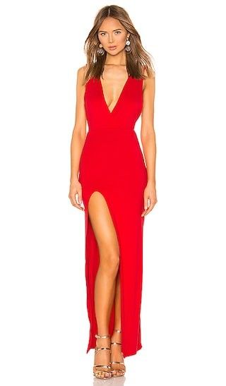 Erika Deep V Jersey Maxi in Red | Revolve Clothing (Global)