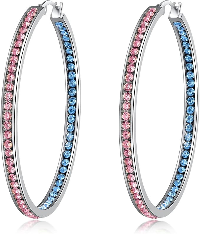CiNily Mult-colors Crystal Stainless Steel Hoop Earring for Women Hypoallergenic Jewelry for Sens... | Amazon (US)
