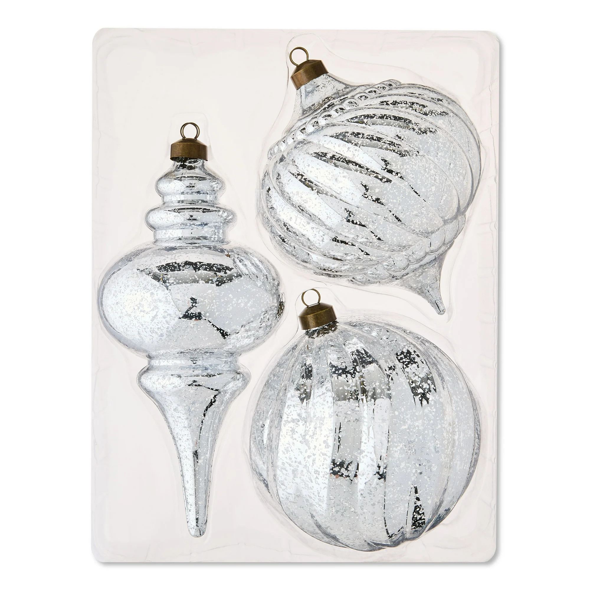 3 Count Silver Mercury Glass-Style Finial Shatterproof Christmas Ornaments, by My Texas House | Walmart (US)