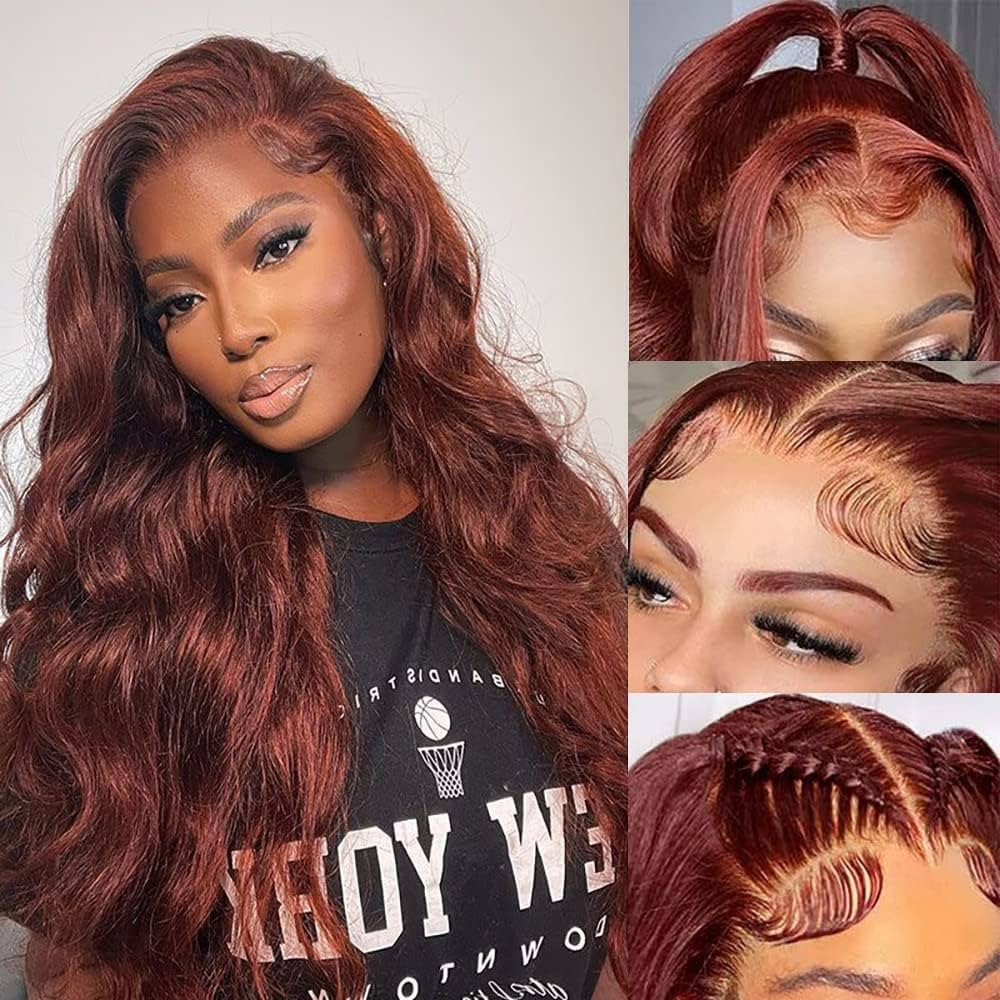 Reddish Brown Lace Front Wigs Human Hair Auburn Colored 13x6 HD Body Wave Frontal Wigs for Black ... | Amazon (US)