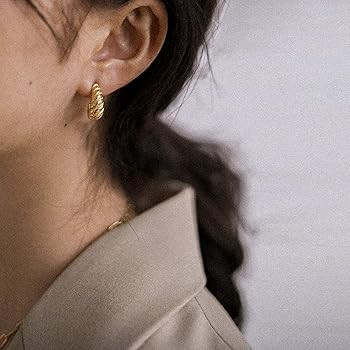 18K Gold Plated Titanium Croissant Hoop Earrings, Croissant Hoops, Hypoallergenic Titanium Posts,... | Amazon (US)