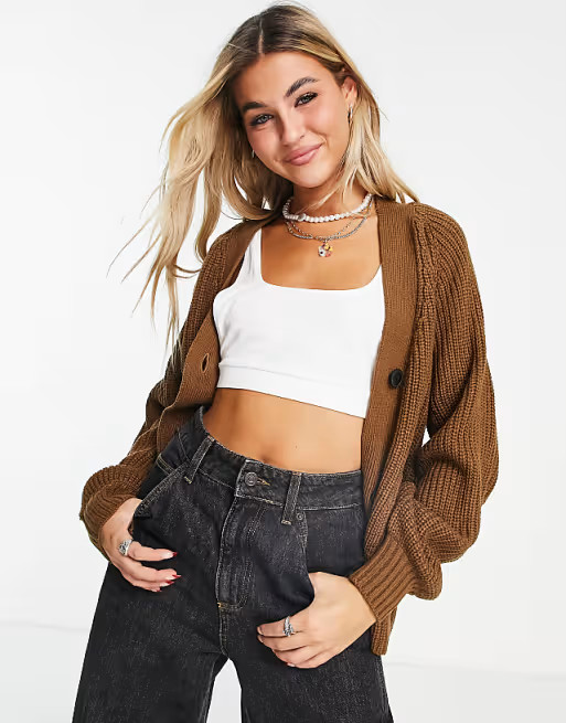 Noisy May button up cardigan in brown | ASOS | ASOS (Global)
