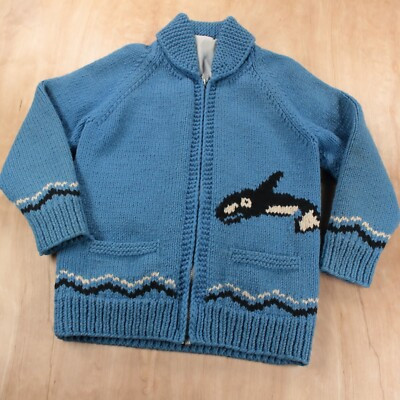 RARE vtg wool cowichan full zip sweater orca whale talon zipper | eBay US