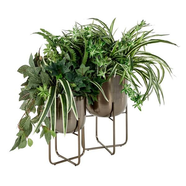 Sebasco 2-piece Round Indoor/Outdoor Metallic Gold Metal Planters Set by Havenside Home - Black | Bed Bath & Beyond