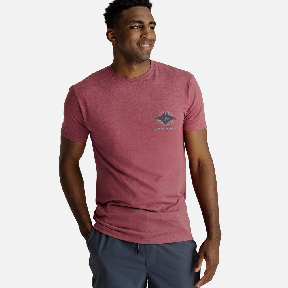 Bamboo Crew Tee - Tribal Sting Ray - Hibiscus Red | Cariloha