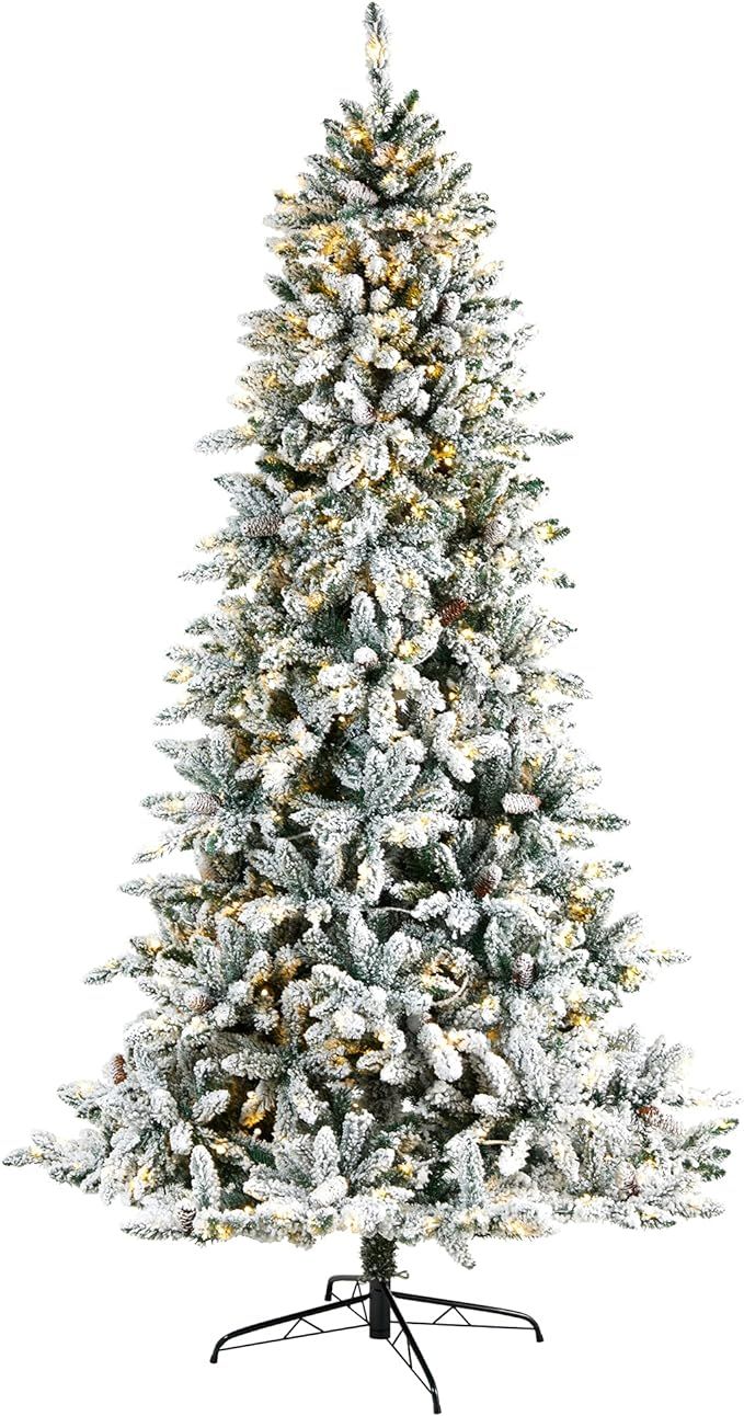 8ft. Flocked Livingston Fir Artificial Christmas Tree with Pine Cones and 500 Clear Warm LED Ligh... | Amazon (US)