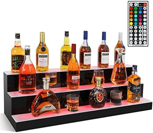 COSVALVE 3 Step Lighted Liquor Bottlr Display Shelf, 40inch 20 Color Illuminated Bar Bottle Shelf | Amazon (US)