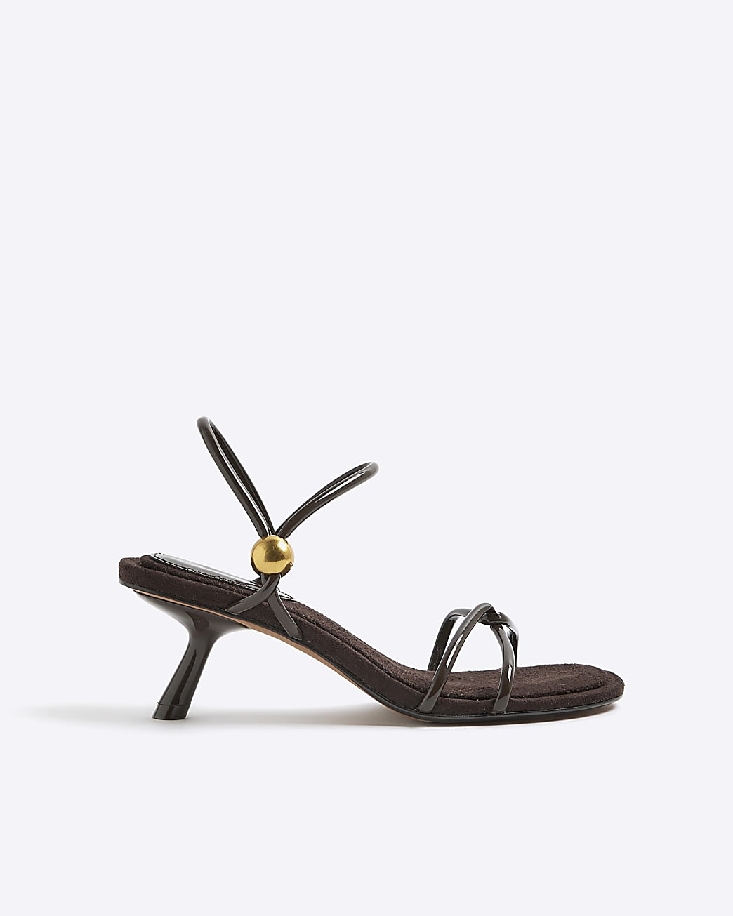 Brown Strappy Gold Trim Slanted Heel Sandals | River Island UK & IE