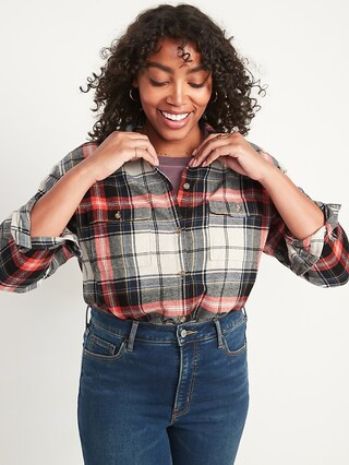 Oversized Plaid Flannel Boyfriend Tunic Shirt for Women | Old Navy (US)