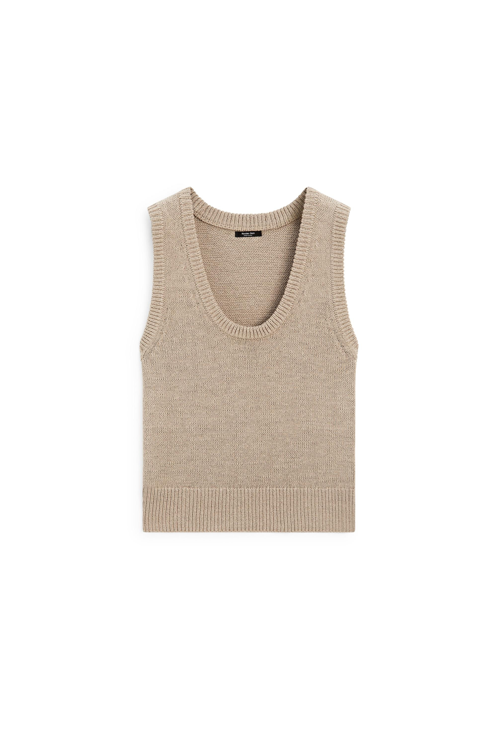 Cotton-blend ribbed knit vest - SAND | Massimo Dutti US