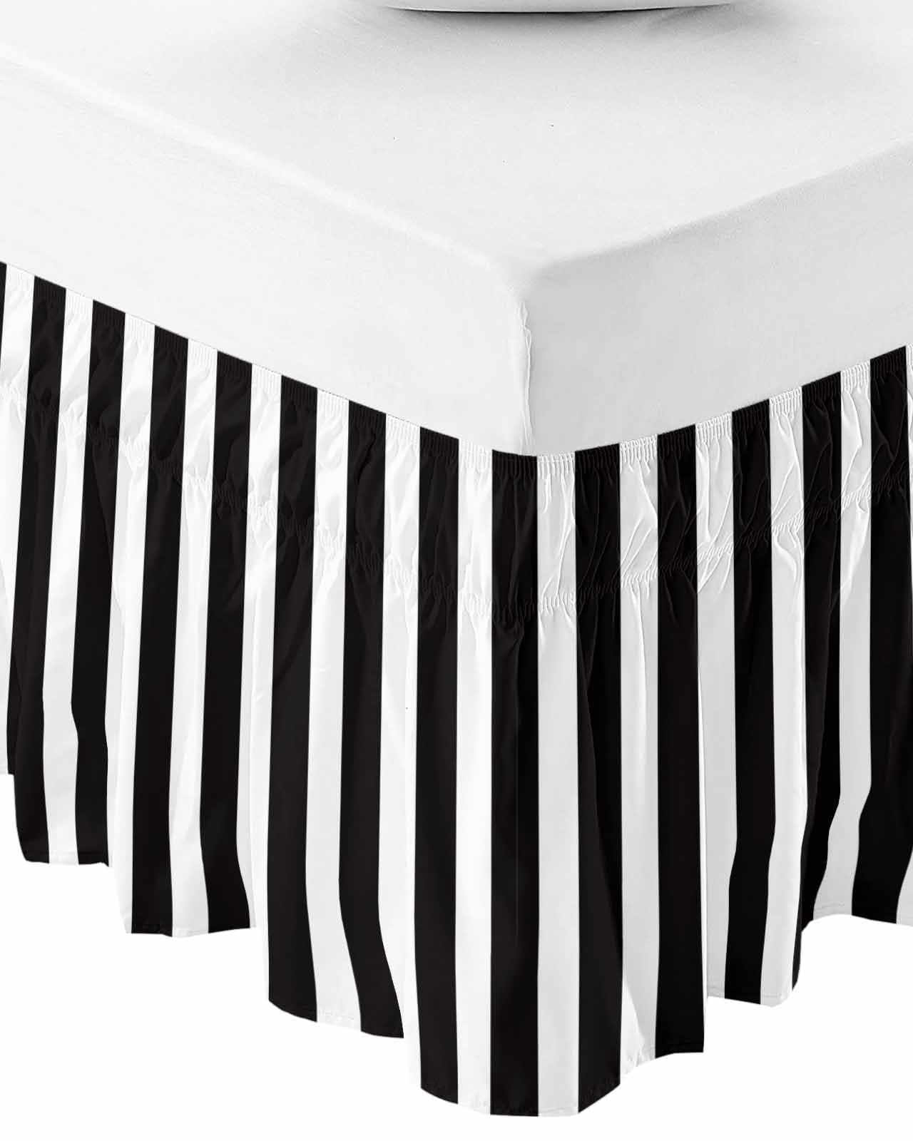 Black Striped Bed Skirt Queen Size 18 Inch Drop, Farmhouse Adjustable Elastic Bedskirt Dust Ruffl... | Amazon (US)