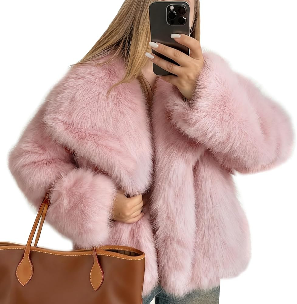 Flygo Women's Faux Fur Coat Fluffy Faux Fur Jacket Long Sleeve Lapel Furry Winter Jackets Shaggy ... | Amazon (US)