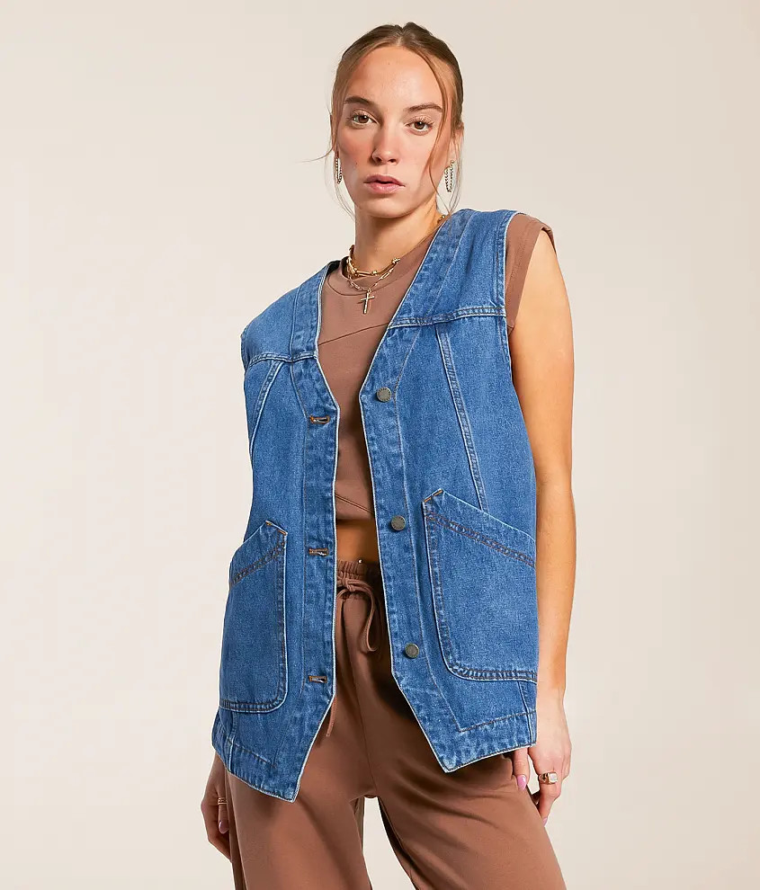 Oversized Denim Vest | Buckle