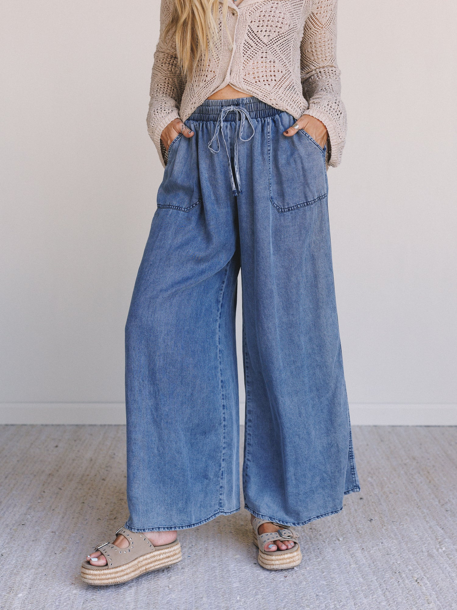 Desert Willow Wide Leg Pants - Denim | Three Bird Nest