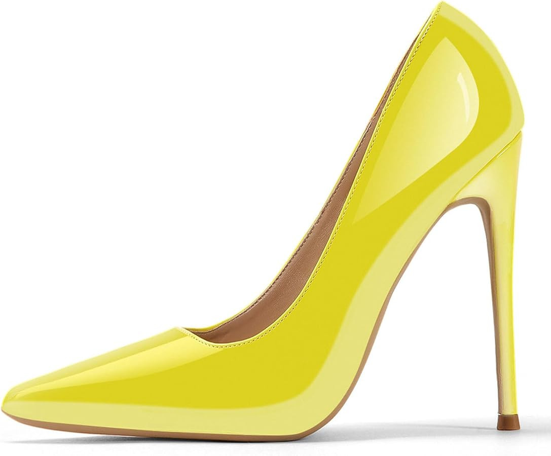 GENSHUO Women's 4.7 Inch Pumps Pointy Closed Toe Stiletto Sexy High Heels Slip on Porm Party Wedd... | Amazon (US)