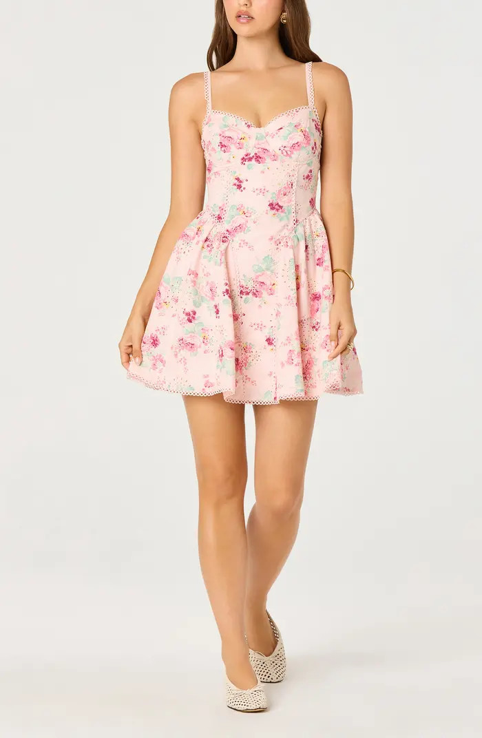 ASTR the Label Birdie Floral Eyelet Scallop Trim Minidress | Nordstrom | Nordstrom