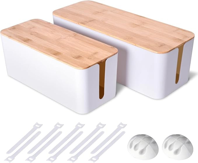 2 Pack Large Cable Management Box – Wooden Style Cord Organizer and Cover for TV Wires, Compute... | Amazon (US)