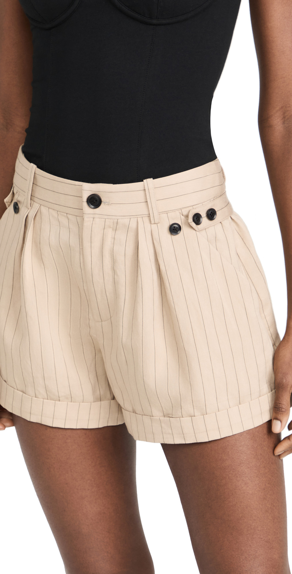 Marissa Webb Kenny Pinstripe Button Tab Shorts | Shopbop