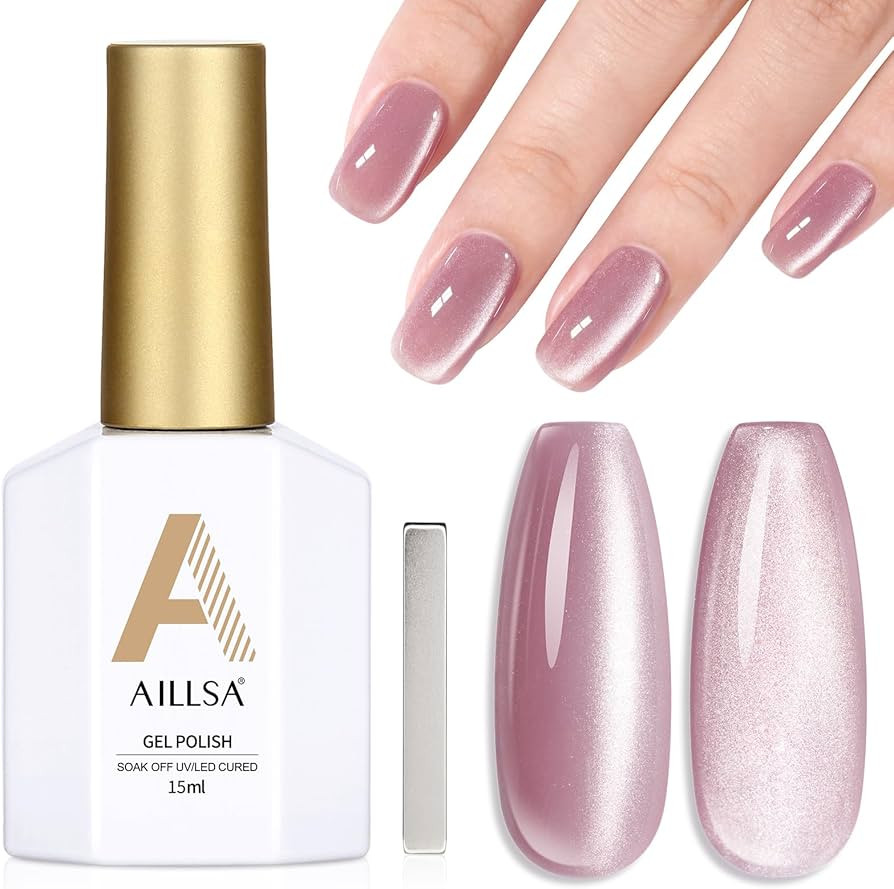AILLSA Nude Pink Cat Eye Gel Nail Polish Shimmer Glitter Crystal Polish with Magnet, Jelly Purple... | Amazon (US)