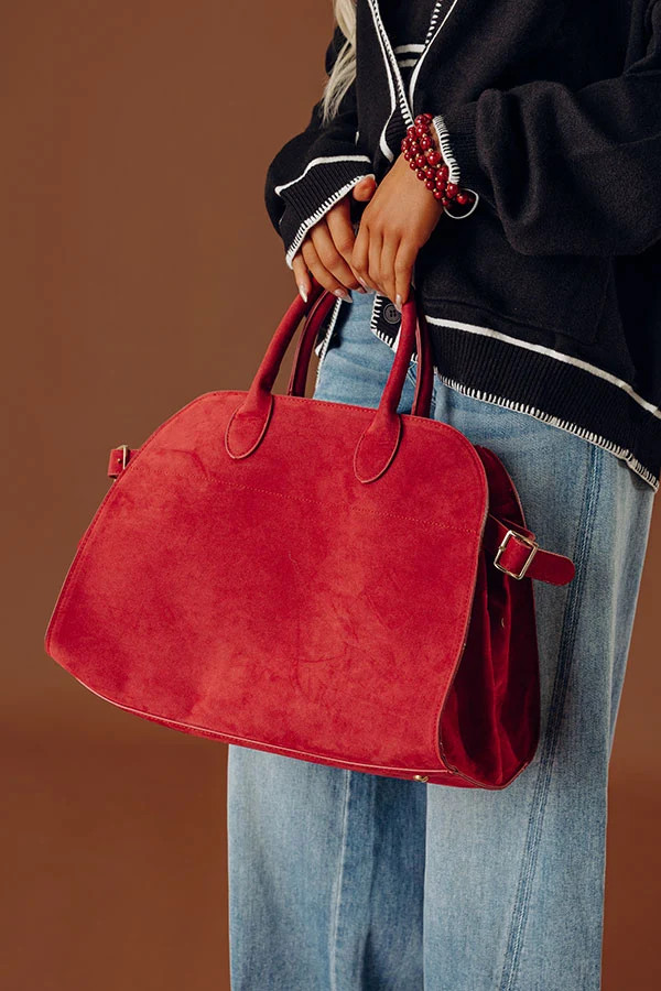 Casual Outing Faux Suede Tote in Red | Impressions Online Boutique
