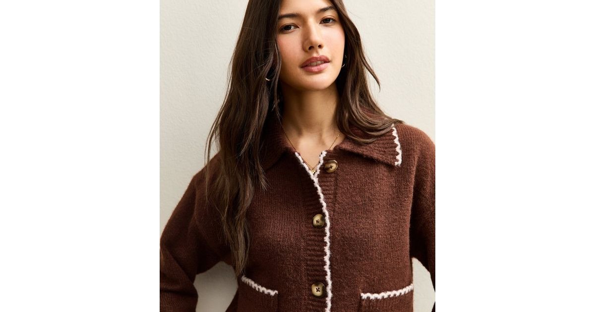 Brown Blanket Stitch Collared Cardigan | New Look | New Look (UK)