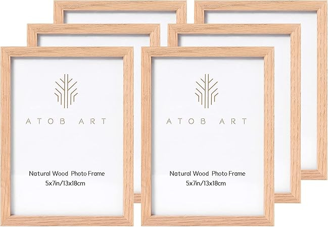 5x7 Oak Wood Picture Frames, 6 Pack Natural Wood Color Photo Frame, 6 Set with High Definition Gl... | Amazon (US)