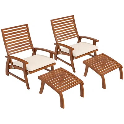 Outsunny 4 Pieces Patio Chairs With Cushion, Outdoor Dining Chairs Set Of 4, Acacia Wood Seat With Footstools, Slatted Seat & Backrest, Armrests, Crea | Wayfair North America