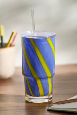 The Ribbon Stripe Glass Tumbler with Lid | Anthropologie (US)