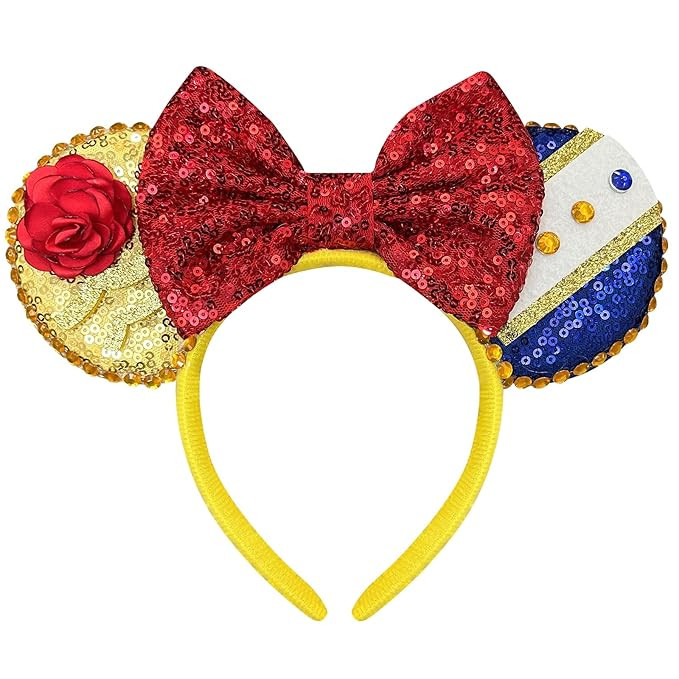 Mouse Ears Headband for Women, Rose Mouse Ears Sequin Bows Headband for Adult Park Ears | Amazon (US)