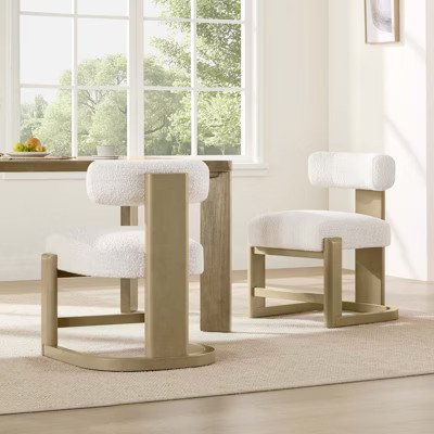 Spruce&Spring Boucle Upholstered Dining Chair with Solid Wood U-Shaped Base & Ergonomic Low Back, Set of 2, Beige, Grey Wood | Target