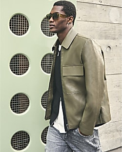 Khaki Faux Leather Jacket | River Island UK & IE
